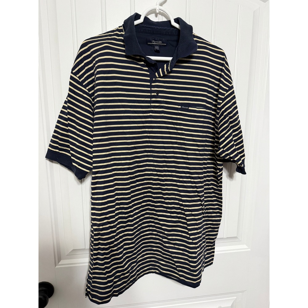 Faconnable Polo Shirt Mens Large Striped Short Sleeve Chest Pocket Navy Blue EUC